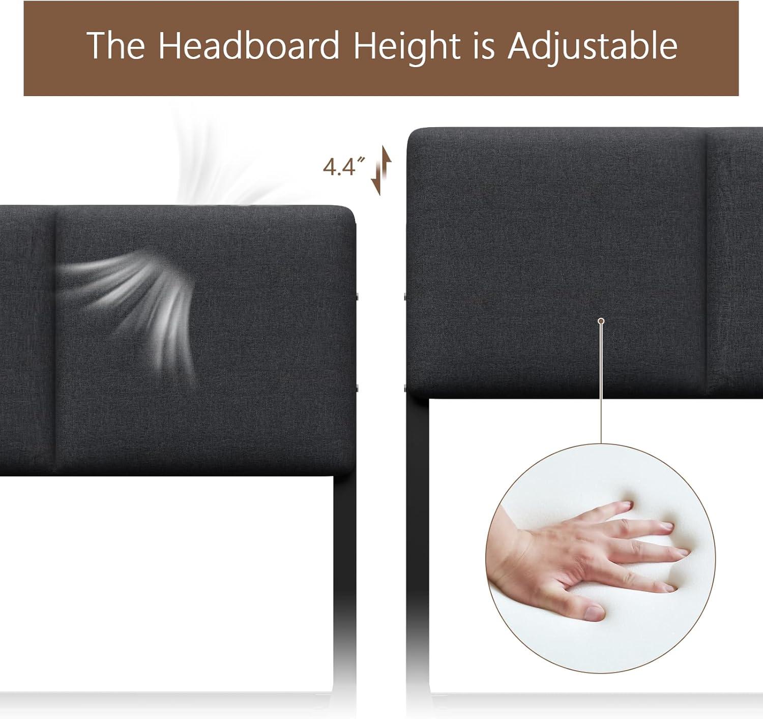 imageFurnulem Full Size Bed Frame with HeadboardUpholstered Bed Full with LED LightUSB Charging StationPlatform Bedframe with 2 Fabric Underbed Storage DrawersNo Spring Box NeededFull