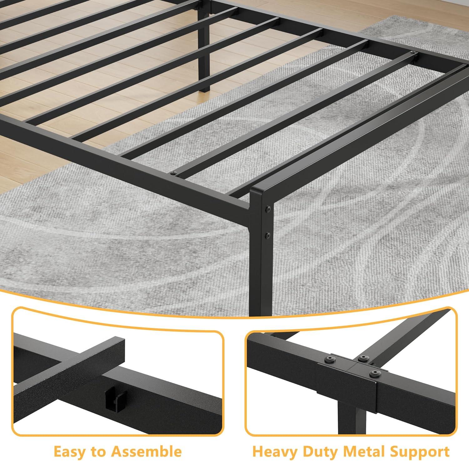 imageFurnulem Twin Bed Frames with Charging Station and LED Lights Wood Headboard with 2 Fabric Drawers and Storage Shelves Twin Size Platform Bed with Metal Slats No Box Spring Needed Black OakTwin
