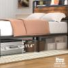 Furnulem Full Bed Frame with LED Lights,Industrial Storage Headboard with Charging Station,USB Port,Under Bed Storage,Wood Platform with Strong Metal Support,No Box Spring Needed, Silent(Twin)