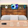 Furnulem Full Bed Frame with LED Lights,Industrial Storage Headboard with Charging Station,USB Port,Under Bed Storage,Wood Platform with Strong Metal Support,No Box Spring Needed, Silent(Twin)