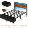 Furnulem Full Size Bed Frame with Headboard Storage, Platform Bed Frame Full Size with 2 Drawers, Charging Station and LED Lights, No Box Spring Needed, Noise Free(Full)