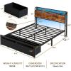 Furnulem Full Size Bed Frame with Headboard Storage, Platform Bed Frame Full Size with 2 Drawers, Charging Station and LED Lights, No Box Spring Needed, Noise Free(Queen)