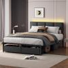 Furnulem Full Size Bed Frame with Headboard,Upholstered Bed Full with LED Light,USB Charging Station,Platform Bedframe with 2 Fabric Underbed Storage Drawers,No Spring Box Needed(Full)