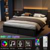 Furnulem Full Size Bed Frame with Headboard,Upholstered Bed Full with LED Light,USB Charging Station,Platform Bedframe with 2 Fabric Underbed Storage Drawers,No Spring Box Needed(Queen)