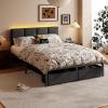 Furnulem Full Size Bed Frame with Headboard,Upholstered Bed Full with LED Light,USB Charging Station,Platform Bedframe with 2 Fabric Underbed Storage Drawers,No Spring Box Needed(Full)