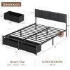 Furnulem Full Size Bed Frame with Headboard,Upholstered Bed Full with LED Light,USB Charging Station,Platform Bedframe with 2 Fabric Underbed Storage Drawers,No Spring Box Needed(Queen)
