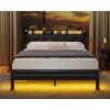 Furnulem King Bed Frame with Headboard and LED Light, Upholstered Platform with Power Outlet and USB Port, King Size Bed with Metal Support and Footboard,No Box Spring Needed, Noise Free(Queen)