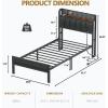 Furnulem King Bed Frame with Headboard and LED Light, Upholstered Platform with Power Outlet and USB Port, King Size Bed with Metal Support and Footboard,No Box Spring Needed, Noise Free(Twin)