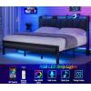 Furnulem King Bed Frame with Headboard and LED Light, Upholstered Platform with Power Outlet and USB Port, King Size Bed with Metal Support and Footboard,No Box Spring Needed, Noise Free(King)