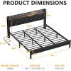 Furnulem King Bed Frame with Headboard and LED Light, Upholstered Platform with Power Outlet and USB Port, King Size Bed with Metal Support and Footboard,No Box Spring Needed, Noise Free(King)