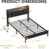 Furnulem King Bed Frame with Headboard and LED Light, Upholstered Platform with Power Outlet and USB Port, King Size Bed with Metal Support and Footboard,No Box Spring Needed, Noise Free(Full)
