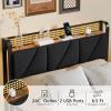 Furnulem King Bed Frame with Headboard and LED Light, Upholstered Platform with Power Outlet and USB Port, King Size Bed with Metal Support and Footboard,No Box Spring Needed, Noise Free(Full)