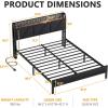 Furnulem King Bed Frame with Headboard and LED Light, Upholstered Platform with Power Outlet and USB Port, King Size Bed with Metal Support and Footboard,No Box Spring Needed, Noise Free(Queen)