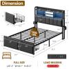 Furnulem Queen Bed Frame with Storage Drawers, Upholstered Headboard with LED Light & Charging Station, Metal Platform Bed Frame Queen Size, Noise Free, No Box Spring Needed, Black (1200 lbs Capacity)(Full)