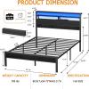 Furnulem Twin Bed Frames with Charging Station and LED Lights, Wood Headboard with 2 Fabric Drawers and Storage Shelves, Twin Size Platform Bed with Metal Slats, No Box Spring Needed, Black Oak(Full)