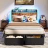 Furnulem Full Size Bed Frame with Headboard Storage, Platform Bed Frame Full Size with 2 Drawers, Charging Station and LED Lights, No Box Spring Needed, Noise Free(Full)