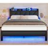 Furnulem King Bed Frame with Headboard and LED Light, Upholstered Platform with Power Outlet and USB Port, King Size Bed with Metal Support and Footboard,No Box Spring Needed, Noise Free(Full)