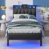 Furnulem King Bed Frame with Headboard and LED Light, Upholstered Platform with Power Outlet and USB Port, King Size Bed with Metal Support and Footboard,No Box Spring Needed, Noise Free(Twin)