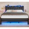 Furnulem King Bed Frame with Headboard and LED Light, Upholstered Platform with Power Outlet and USB Port, King Size Bed with Metal Support and Footboard,No Box Spring Needed, Noise Free(King)