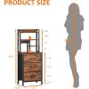 Furnulem Nightstands Set of 2, Tall Night Stand with Charger Station and USB Ports, 3 Fabric Drawers and Led Lights, Bed Side Table for Bedroom/Dorm/Office, Black Oak(Rustic Brown)
