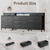 Furnulem Dresser, Black Dresser for Bedroom with 9 Storage Organizer Drawers and Open Shelf, 55″ Entertainment Center with LED Lights and Charging Station, Chest of Drawers for Living Room Bedroom(11.8″D x 63″W x 26.2″H (9 Drawers))