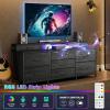 Furnulem Dresser, Black Dresser for Bedroom with 9 Storage Organizer Drawers and Open Shelf, 55″ Entertainment Center with LED Lights and Charging Station, Chest of Drawers for Living Room Bedroom(11.8″D x 55.1″W x 26.2″H (9 Drawers))
