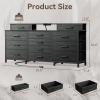 Furnulem Dresser with LED Lights & Charging Station, 55″ Black Dresser for Bedroom with 12 Storage Organizer Drawers, Entertainment Center for Bedroom, Living Room, Closet, Wooden Top, Metal Frame(Black Oak)