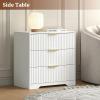 Furnulem Fluted 3-Drawer Night Stand, Black Modern Bedroom Side Table with Elegant Design – Compact Bedside Table for Small & Large Bedrooms(White)