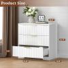 Furnulem Fluted 3-Drawer Night Stand, Black Modern Bedroom Side Table with Elegant Design – Compact Bedside Table for Small & Large Bedrooms(White)