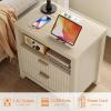 Furnulem Nightstand with Charging Station, Accent Night Stand with 2 Drawers and Storage Shelf, Slide Drawer Bedside Table for Bedroom, Natural Oak Thick Wood and Sturdy(1)