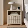 Furnulem Nightstand with Charging Station, Accent Night Stand with 2 Drawers and Storage Shelf, Slide Drawer Bedside Table for Bedroom, Natural Oak Thick Wood and Sturdy(1)