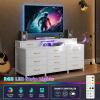 Furnulem Dresser for Bedroom with LED Lights, 55″ White Dresser with Charging Station, 12 Storage Organizer Drawers, Chest of Drawers for Bedroom, Living Room, Closet, Hallway, Wooden Top, Metal Frame(White)
